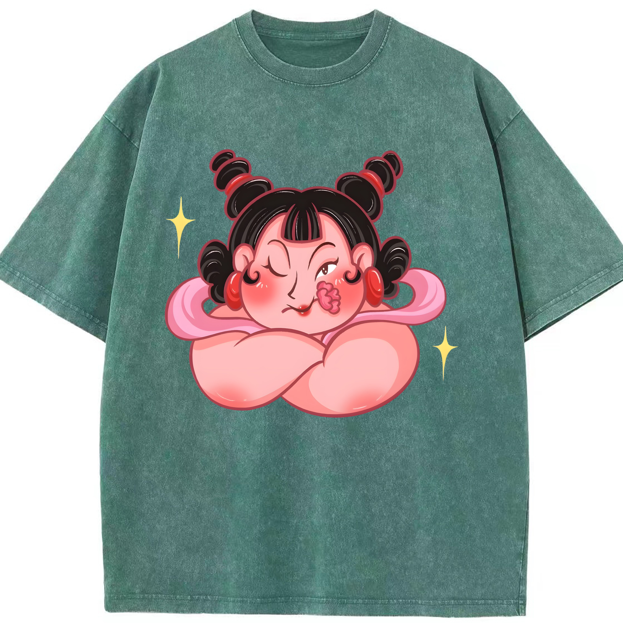（画像用） Ne Zha 2 ナタ 魔童の大暴れ 綿100% ヴィンテージ風 半袖Tシャツ（フロントプリント）